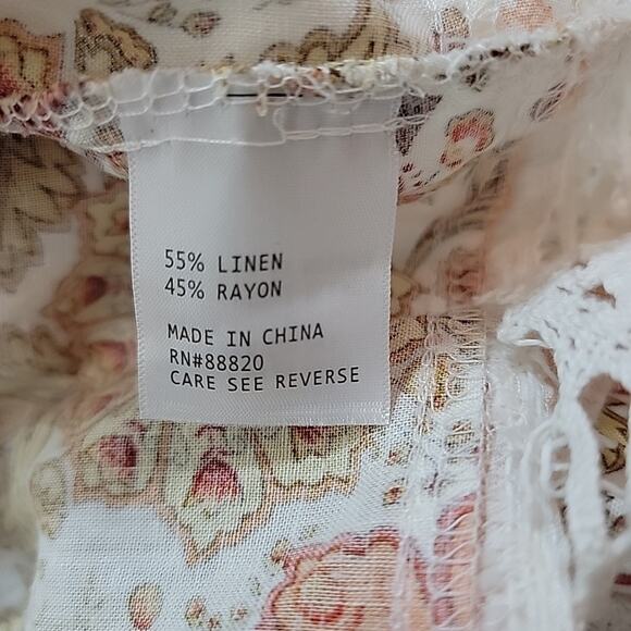 Rachel Zoe Top S Paisley Print Crochet Balloon Sleeve Cropped Linen Peasant - Picture 11 of 15
